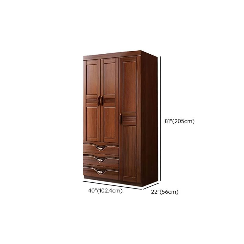 "Dimension of Wood Brown Rustic Wardrobe Armoire with Drawers & Shelves, Walnut Finish - 40"L x 22"W x 81"H"