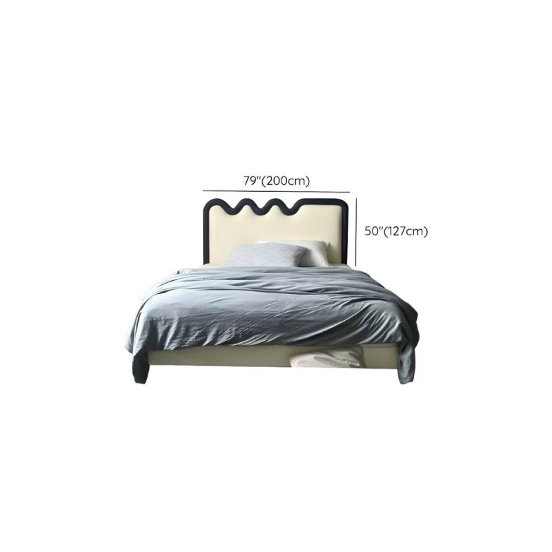 "Dimension of White Upholstered Panel Headboard with Wood Legs - Modern Design - 79""