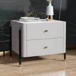 "Modern Luxury Gray Nightstand 2-Drawer Bedside Table with Sintered Stone Top"