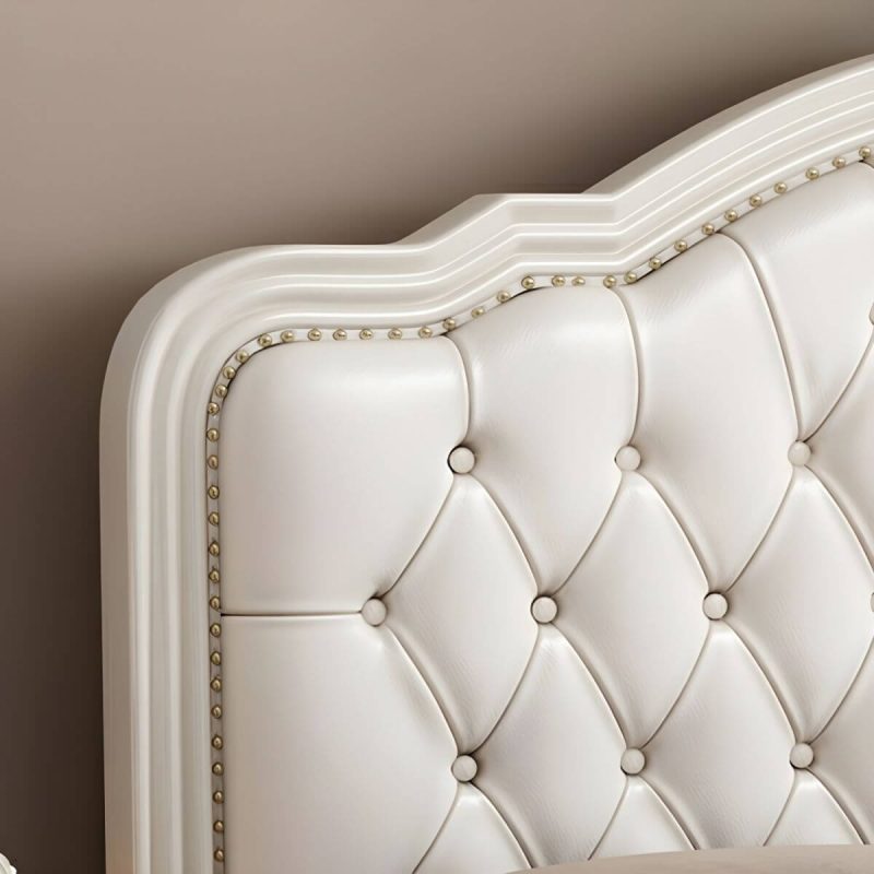 "Light Wood Oak Panel Headboard with Upholstered Leather and Nailhead Trim - Modern Style - 71" Grey"