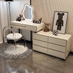 "9 Drawers Vanity Set Scalable 2-in-1 for Sleeping Room, Grey, Dressing Table (31") & Dresser (31") & Mirror & Chair"