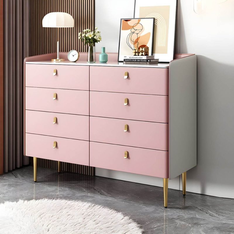 "modern White Slate Countertop Storage Chest Galant Style with Drawers - Pink 47"L x 16"W x 38"H"