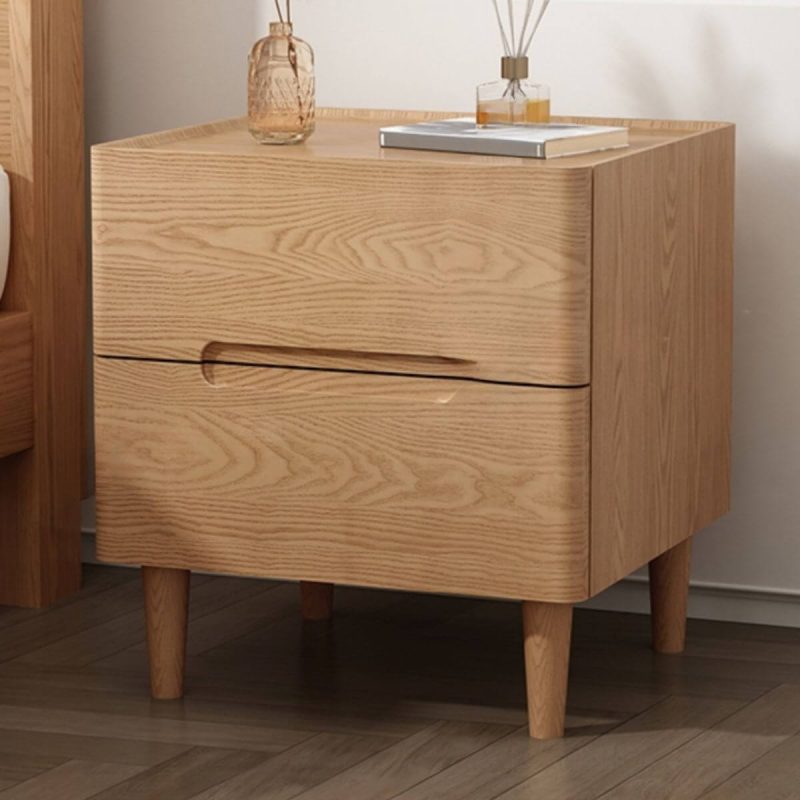 "Modern Ash Wood Cocoa 2 Tiers Drawer Storage Nightstand, With Locks, 18"L x 16"W x 19"H"