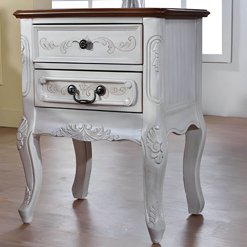 "Distressed French Country Nightstand with Wood Storage and 2 Drawers - White 1 Piece"