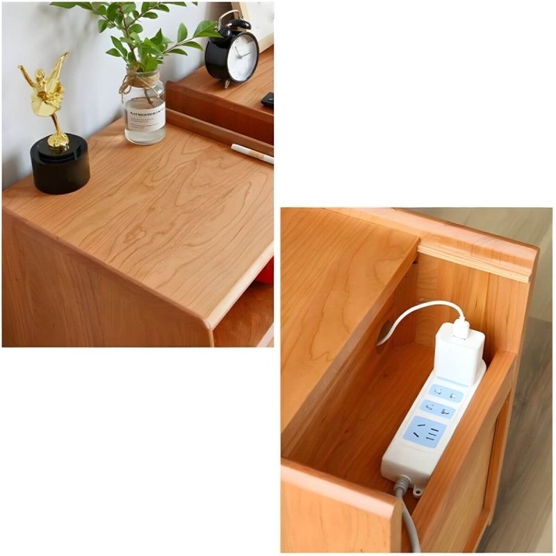 "Solid Wood Nightstands Natural Wood Color with Drawers and Open Shelf - 14"L x 16"W x 22"H"
