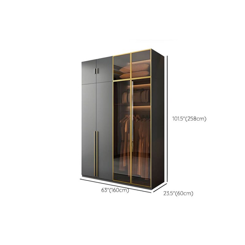 "Dimension of Modern Glass Wardrobe Wardrobe Armoire Wardrobe Cabinet for Home - Armoire with Top Cabinet 63"L x 24"W x 83"H"