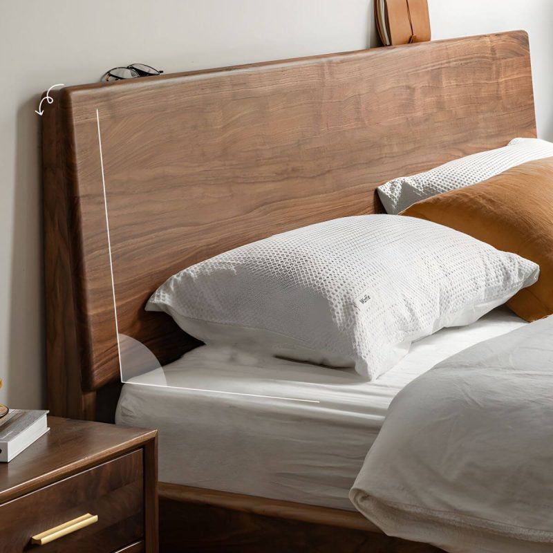 "Solid Wood Standard Bed Contemporary Brown Bed with Panel Headboard - Walnut 71"W x 79"L Lights Not Included 14""