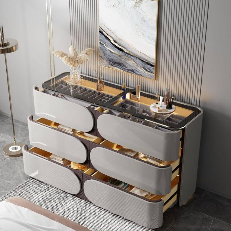 "Minimalist Grey Hardwood Bachelor Chest, Vertical with 4 Drawers"