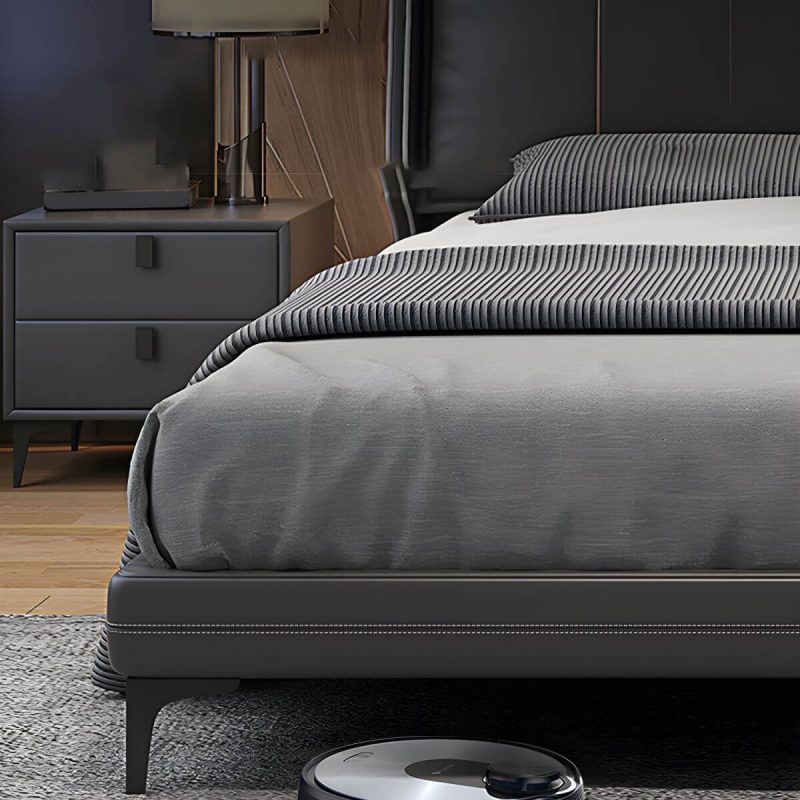 "Contemporary Genuine Leather Grey Standard Bed with Custom Gold Legs - 59"W x 79"L"