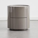 "Modern Round Nightstand with Drawers - Narrow Sized for Bedroom - White 17"L x 17"W x 18"H"
