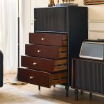 "French Provincial Ash Wood Dresser Vanity Combo with Cabinet and 4 Drawers, Coffee Color, Vertical Orientation, 28"L x 16"W x 47"H"