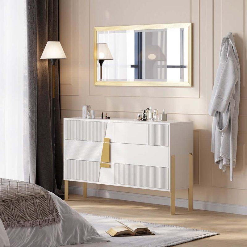 "55"W Modern White 6 Drawer Dresser Fluted Chest Storage Cabinet"