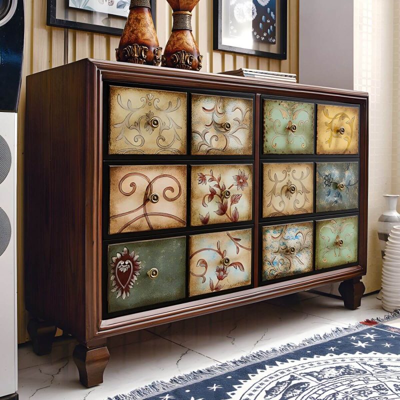 "American Retro Storage Chest Solid Wood Storage Chest Dresser for Bedroom - Blue 47"L x 17"W x 35"H"
