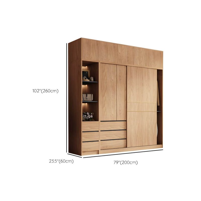 "Dimension of Contemporary Wood Wardrobe Armoire Freestanding Adjustable Shelves Wardrobe with Drawers - Armoire & Side Cabinet & Top Cabinet 63"L x 24"W x 83"H"