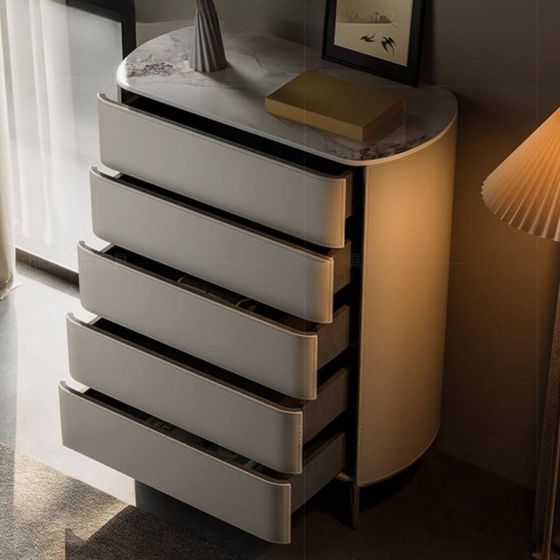 "Chalk Art Deco Manufactured Wood Vertical Semainier with 5 Drawers, With Plank"