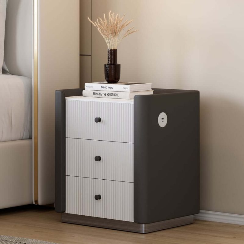 "Modern 3-Drawer Nightstand with Sintered Stone Top & USB Port"
