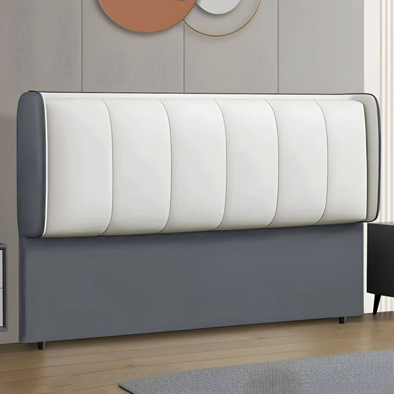 "Contemporary Wingback Upholstered Headboard with Wood Legs and Standard Height - 47" Anti Cat Scratch Leather Dark Gray/ White"