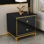 "Modern Black MDF Nightstand with 2 Drawers and Stainless Steel Leg"