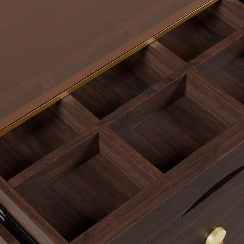 "Chanor 47" Glass Top Walnut 6-Drawer Dresser"