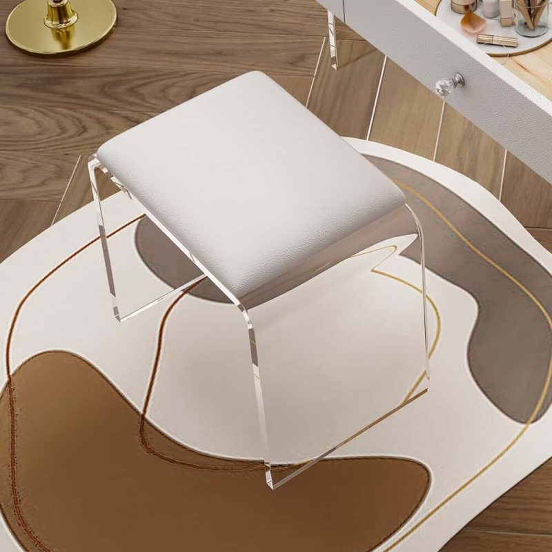 "Modern Acrylic Floating Makeup Vanity Set with LED Lighted Standing Mirror & Stool"