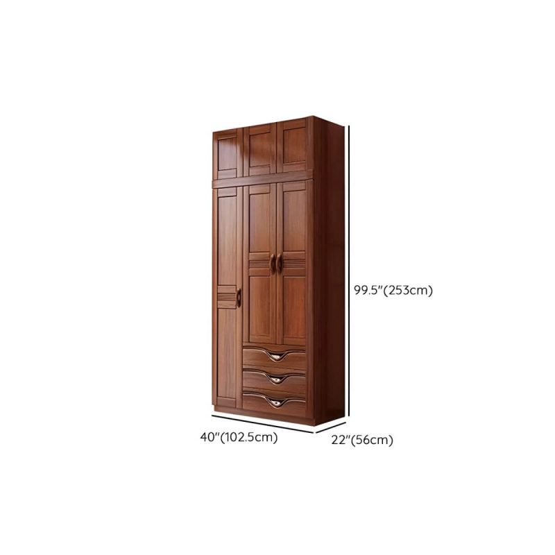 "Dimension of Wood Brown Rustic Wardrobe Armoire with Drawers & Shelves, Walnut Finish - 40"L x 22"W x 100"H"
