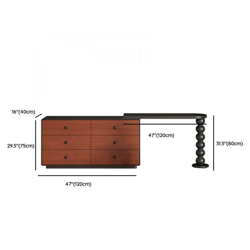 "Dimension of Ink Seating Vanity Set with Desk, Large Size, Standing Mirror, Timber Table Top, and Modish Style, Makeup Vanity (47") & Dresser (47")"
