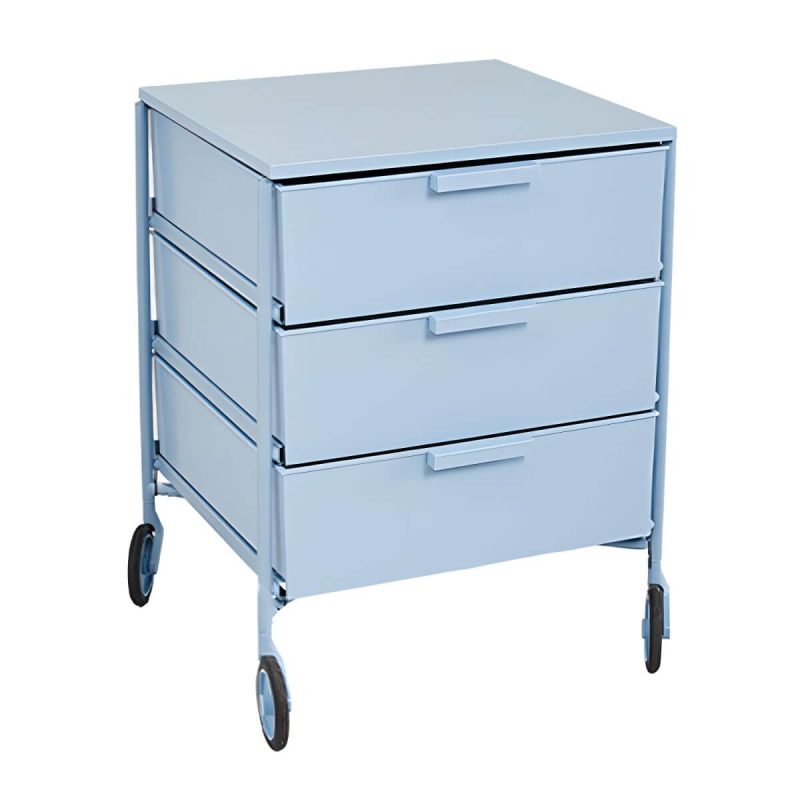 "Scandinavian Plastic Nightstand with 3 Drawers, Slim Design and Plastic Top - Blue 1 Piece"