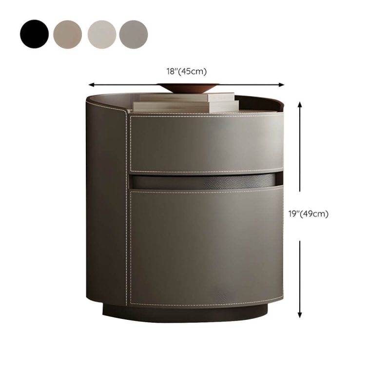"Dimension of Modern Faux Leather Nightstand with Drawers Storage for Bedroom - Black"