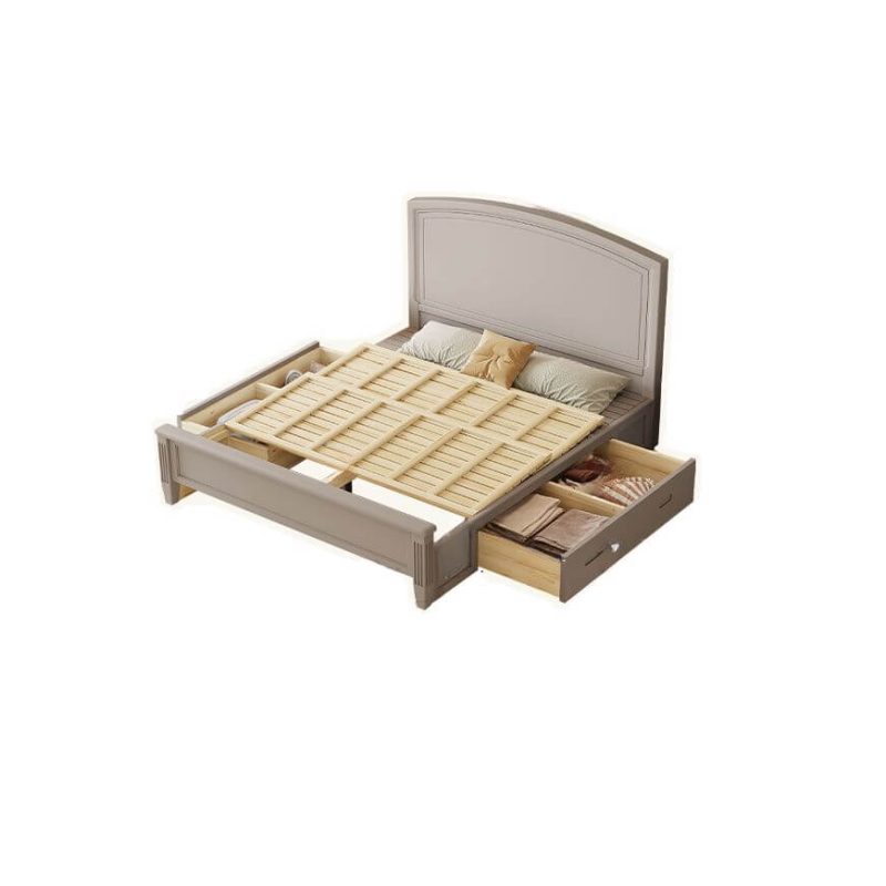 "Industrial Natural Wood Storage Bed with 4 Drawers and Panel Headboard, 59"W x 79"L, Pull-out Storage"