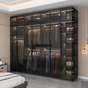 "Transparent Vitreous Cabinet Armoire with Flexible Shelf, Armoires & Sideboard, 110"L x 24"W x 79"H"
