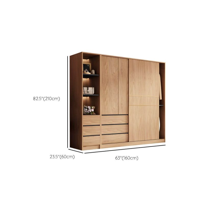 "Dimension of Contemporary Wood Wardrobe Armoire Freestanding Adjustable Shelves Wardrobe with Drawers - Armoire with Side Cabinet 47"L x 24"W x 83"H"