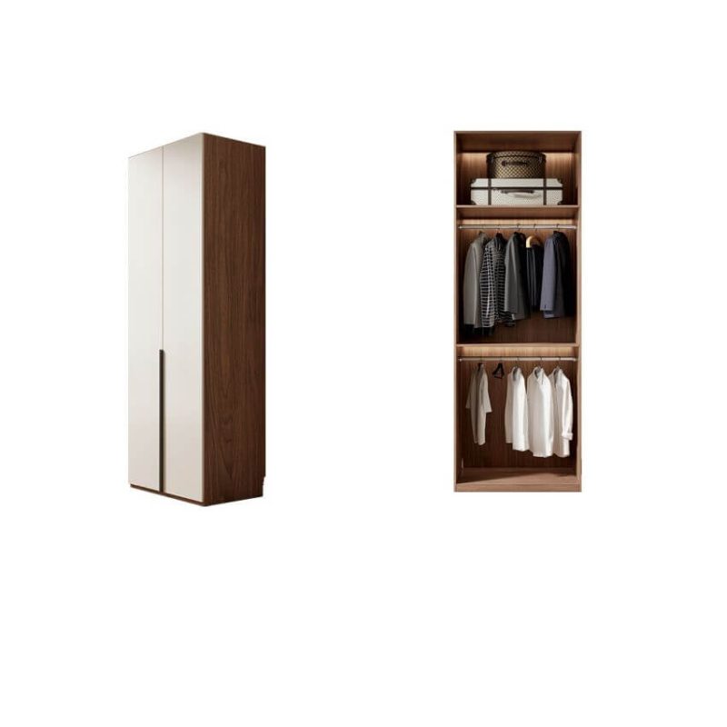 "Casual Auburn Wood Wardrobe Closet with Interior Shelves and Hanging Rod, 23.5"L x 23.5"W x 94.5"H"