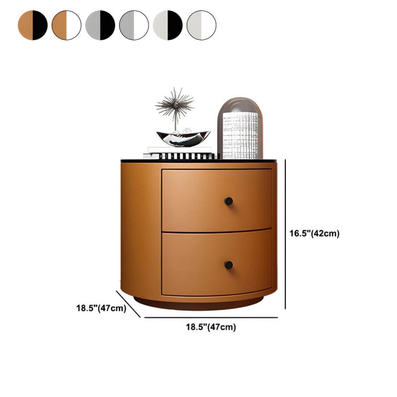 "Dimension of Contemporary Faux Leather Nightstand 2/3 - Drawer Nightstand - 2 Off-White Glass"