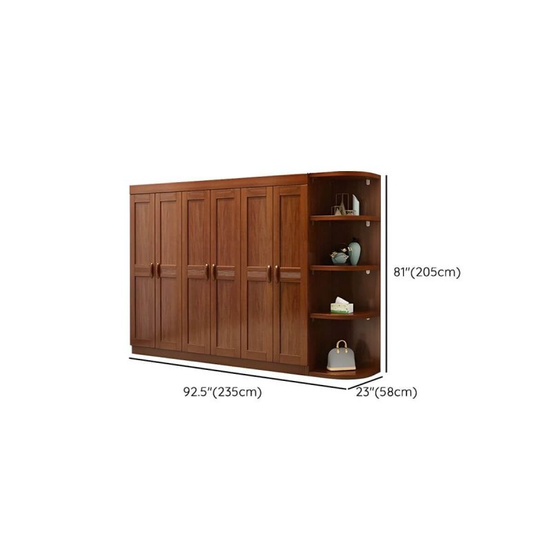 "Dimension of Wood Brown Rustic Wardrobe Armoire with Drawers & Shelves, Walnut Finish - 93"L x 23"W x 81"H"