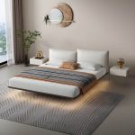 "Modern Style Upholstered Headboard/white Grey Leather Suspension Bed - White California King Bed & Mattress"