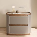 "Stone Countertop Modern Simple Style Nightstand With Drawer Storage and 2 Drawers, Khaki, 20"L x 16"W x 20"H"