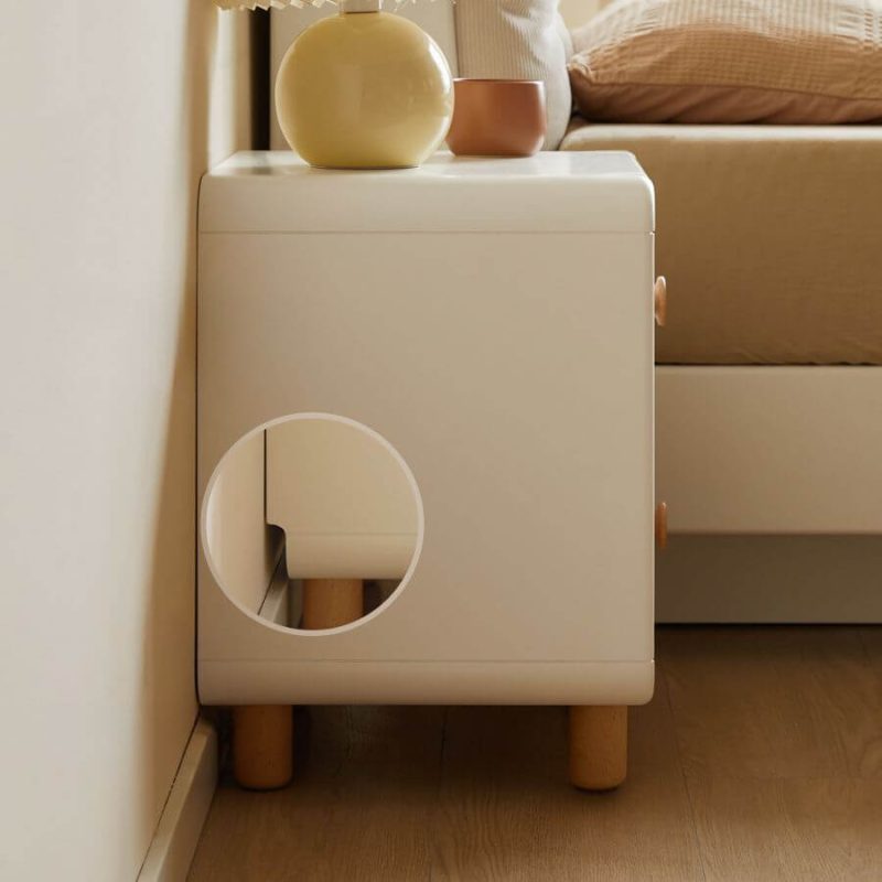 "2 Drawers Contemporary Timber Nightstand With Drawer Organization & Leg, Warm White"