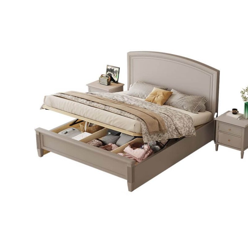 "Industrial Natural Wood Storage Bed with 4 Drawers and Panel Headboard, 71"W x 79"L, Pull-out Storage"