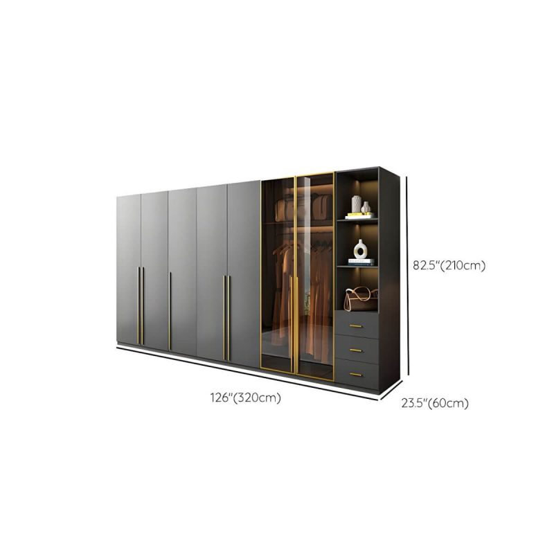"Dimension of Modern Glass Wardrobe Wardrobe Armoire Wardrobe Cabinet for Home - Armoire with Side Cabinet 110.2"L x 23.6"W x 82.7"H"