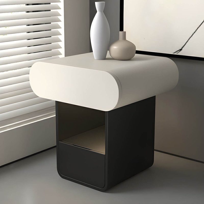 "Art Natural Wood Nightstand With Drawer Organization and 2 Drawers, Trapezoid Shape Base Included - Cream 1 Piece 16"L x 16"W x 20"H"