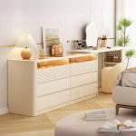 "Lumber White Large Contemporary Vanity Set, Makeup Vanity (47") & Dresser (24") & Mirror"