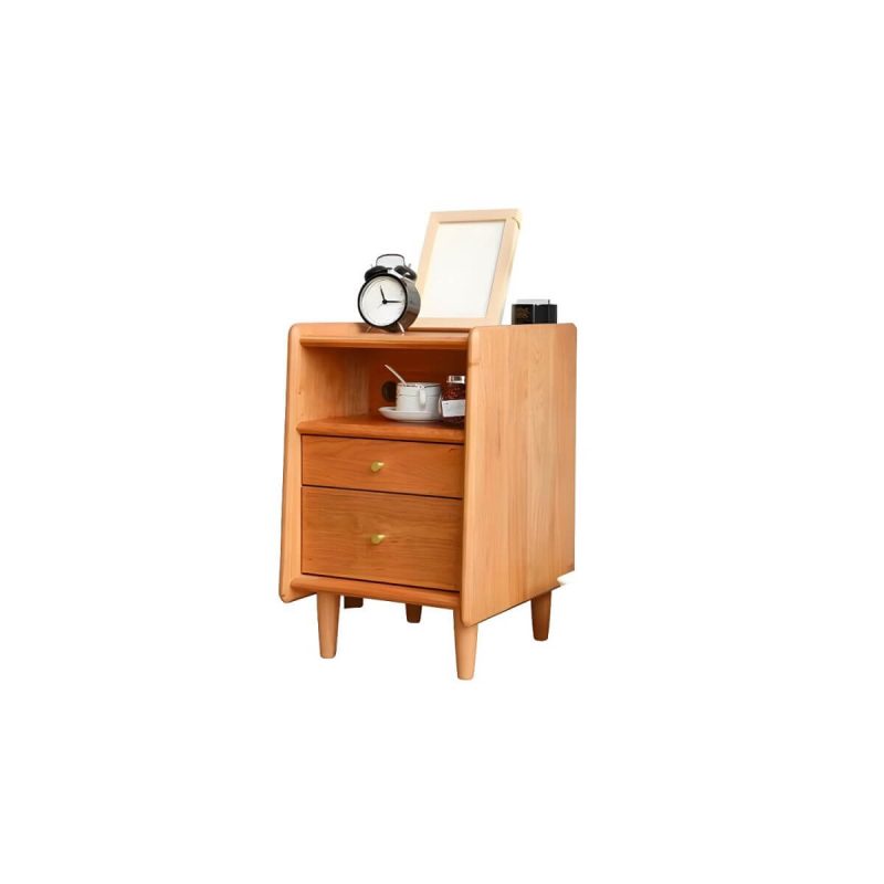 "Solid Wood Nightstands Natural Wood Color with Drawers and Open Shelf - 12"L x 16"W x 22"H"