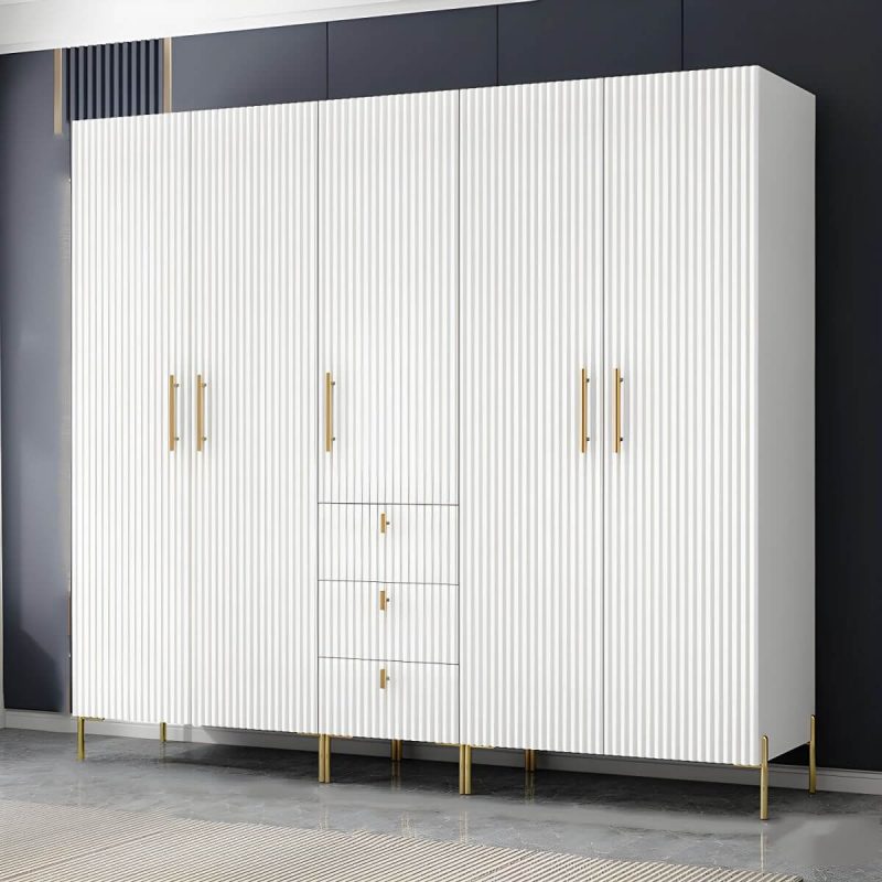 "Modern 3-Cabinet Feature Wood Wardrobe Armoire with Hinged Door Mechanism - White"