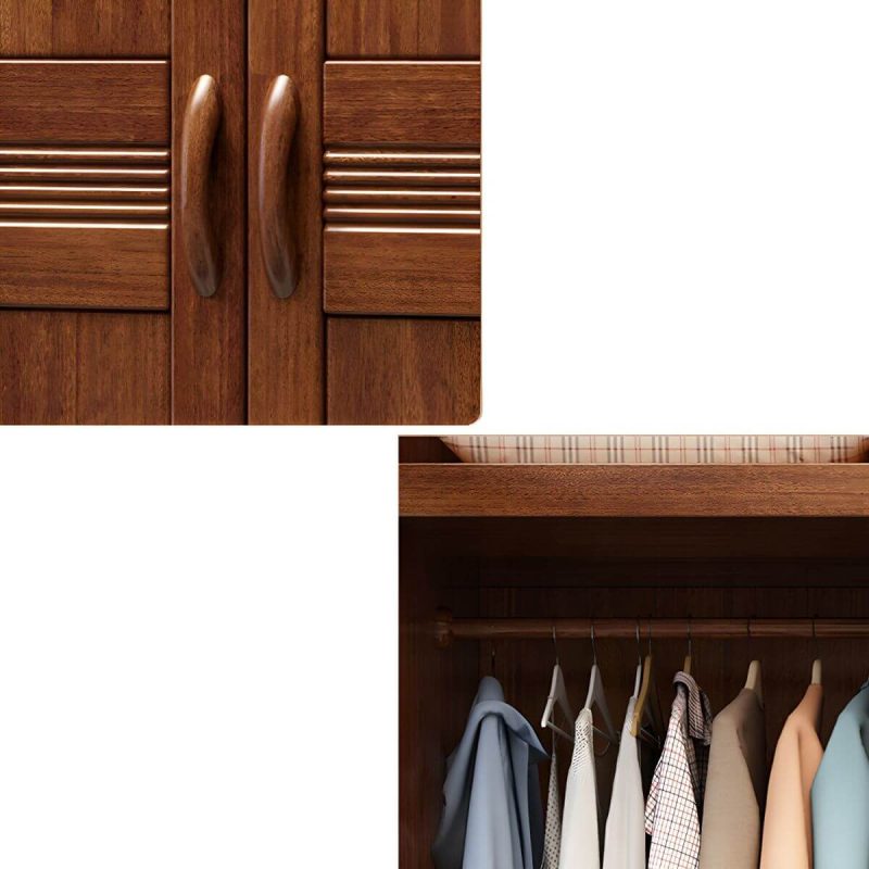 "Brown Walnut Solid Wood Wardrobe Traditional Freestanding Wardrobe Armoire - Armoire with Top Cabinet 40.2"L x 22.8"W x 80.7"H"