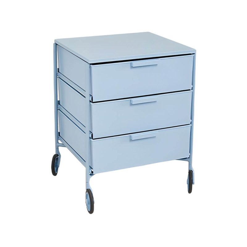 "Scandinavian Plastic Nightstand with 3 Drawers, Slim Design and Plastic Top - Blue 1 Piece"
