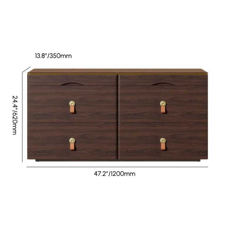 "Dimension of Chanor 47" Glass Top Walnut 6-Drawer Dresser"