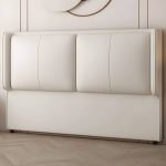 "Modern Upholstered Pine Wingback Headboard with Leather Upholstery and Wood Legs - White 47""