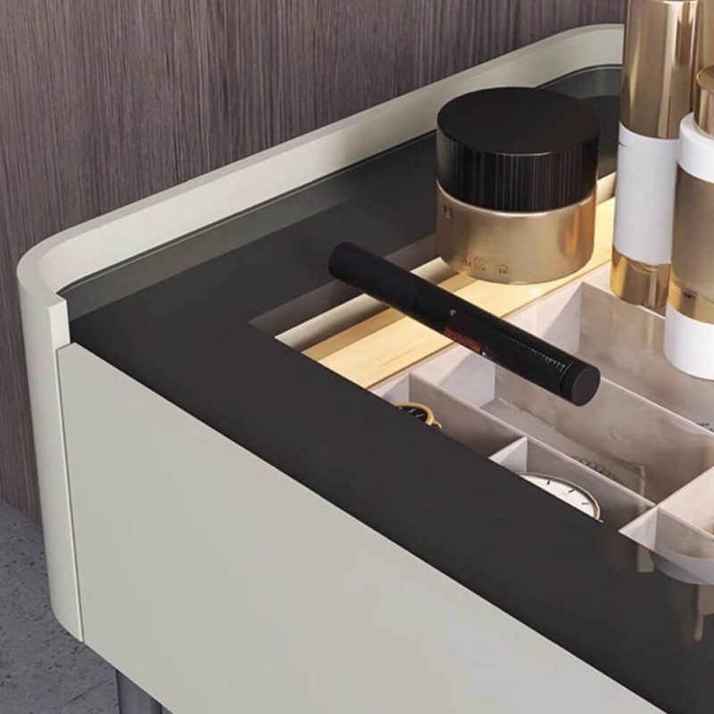 "Multi-Purpose Makeup Vanity with Jewelry Storage, Sliding 2-in-1 Design, Scalable Dividers, Beige, Makeup Vanity (47") & Dresser (55")"
