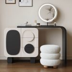 "Multi-Color Makeup Vanity with Illuminating Lights, 3 Drawers, Non-Upholstered Chair, Mirror Lights, Standard Length, and Lumber Table Top, Makeup Vanity & Mirror"
