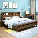"Contemporary Standard Bed with Shelves and Rectangle Headboard - Walnut Queen"